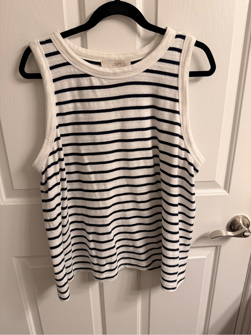 LOFT Navy and White Harbor Striped Tank Top